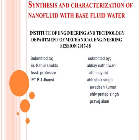  ppt on characterization and synthesis of nanofluid with base fluid water