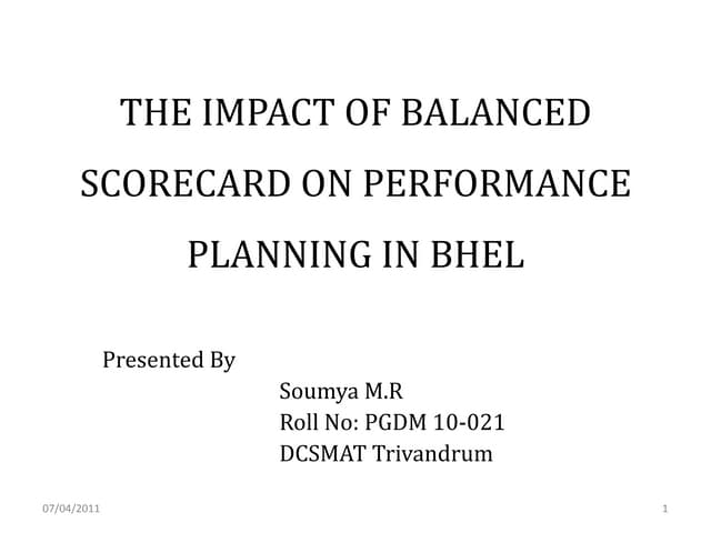 The Impact of Balanced Scorecard on Performance Planning in BHEL