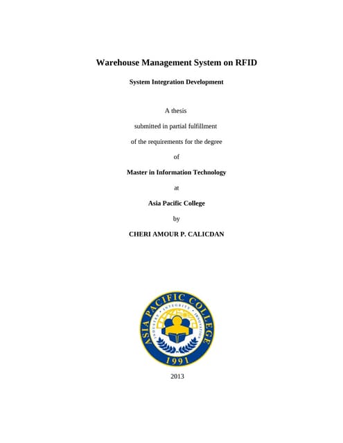 Project Proposal Sample: RFID on Warehouse Management System