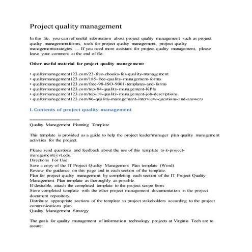 Project quality management