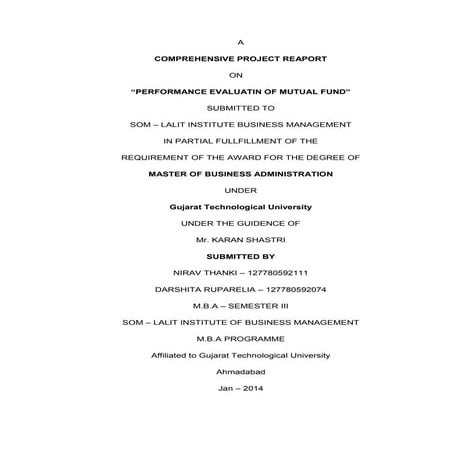 A PERFORMANCE EVALUATION OF MUTUAL FUND 