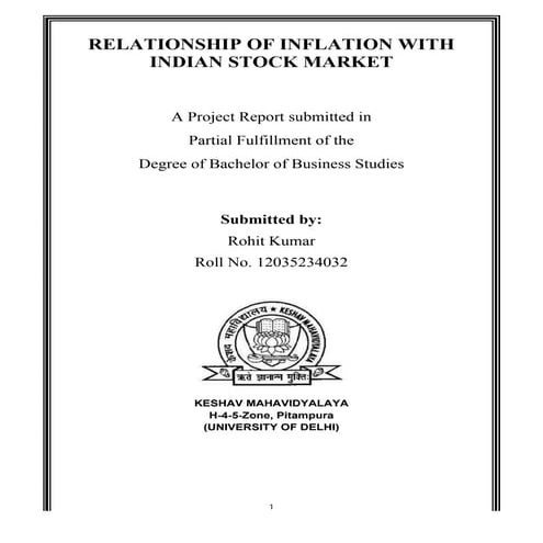Project report on Relationship Of Inflation with Indian Stock Market