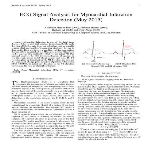 ECG Signal Analysis for Myocardial Infarction Detection
