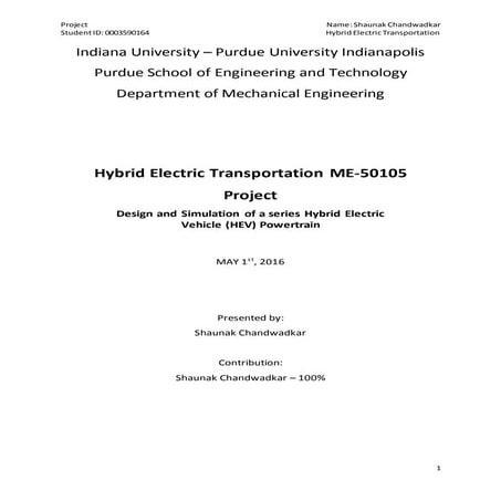 Design and Simulation of a series Hybrid Electric Vehicle (HEV ...