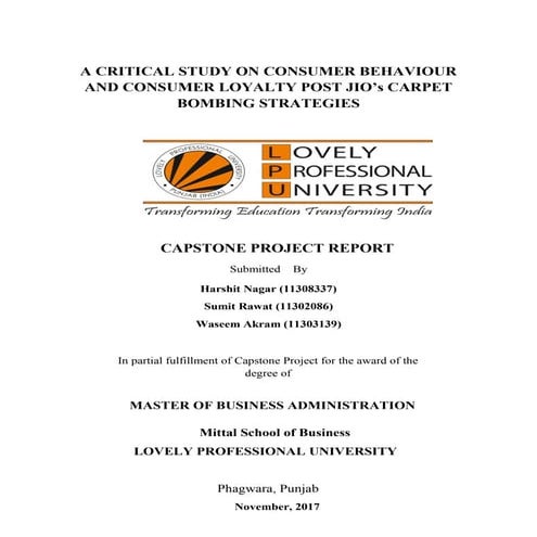 A CRITICAL STUDY ON CONSUMER BEHAVIOUR AND CONSUMER LOYALTY POST JIO’s CARPET...