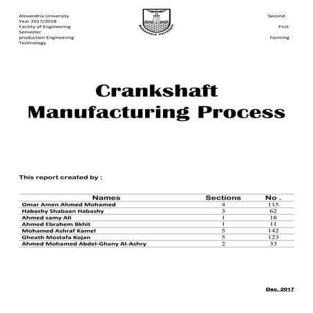 Crankshaft Manufacturing Project report 