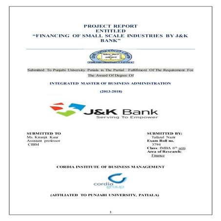“FINANCING OF SMALL SCALE INDUSTRIES BY J&K bank"