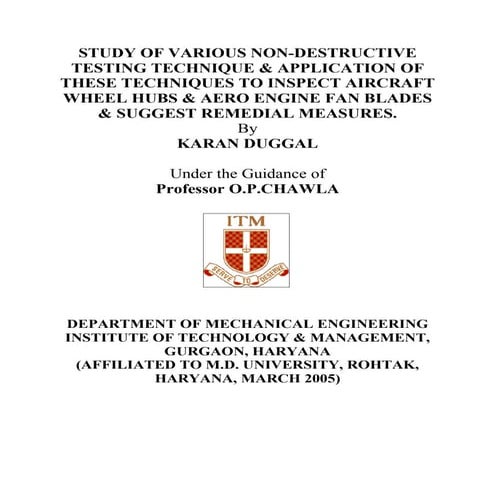various nondestructive testing techniques and their inspections on aircraft s...