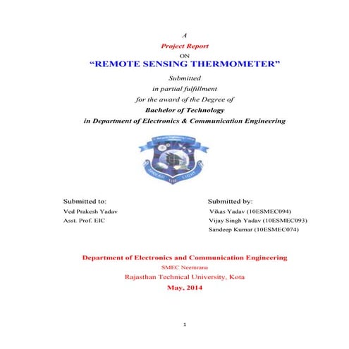 project report on REMOTE SENSING THERMOMETER