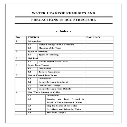 WATER LEAKEGE REMEDIES AND PRECAUTIONS IN RCC STRUCTURE