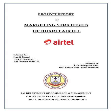 Marketing Strategies of Airtel - Project Report