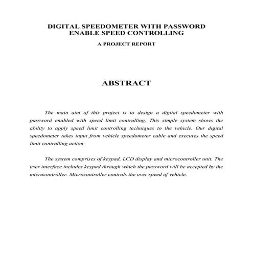 [Project report]digital speedometer with password enabled speed controlling(1...