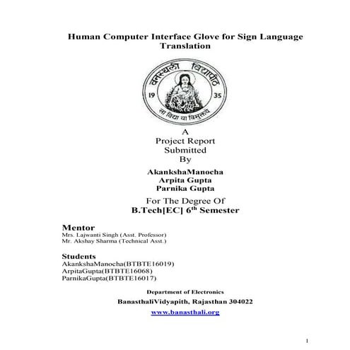 Human Computer Interface Glove for Sign Language Translation | PDF