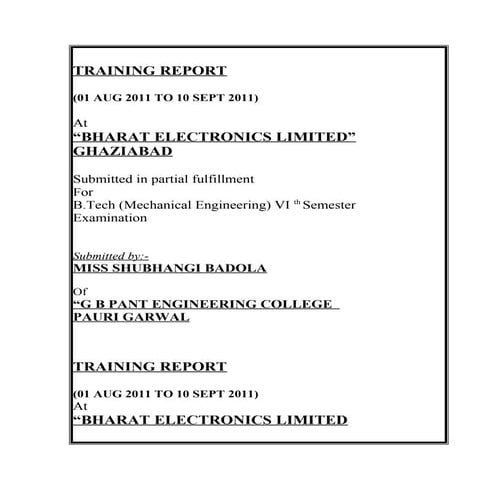 Project report mechanical BEL ghaziabad