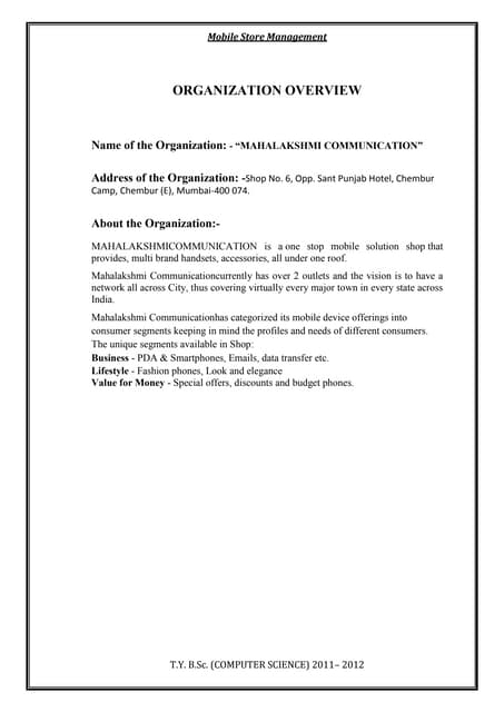 Project report On MSM (Mobile Shop Management)