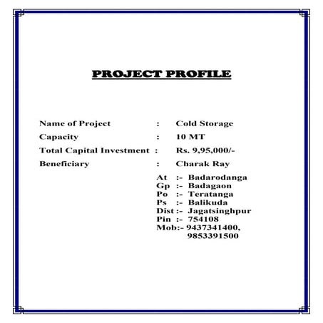 PROJECT REPORT ON COLD STORAGE