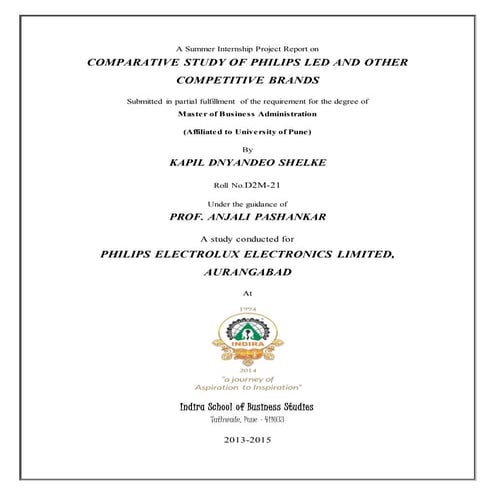 Project Report on Comparative Study Philips LED With Other Competitive Brands