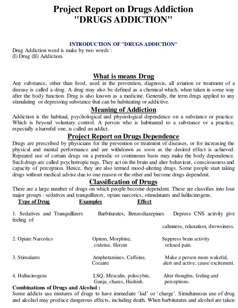Project report on drugs addiction