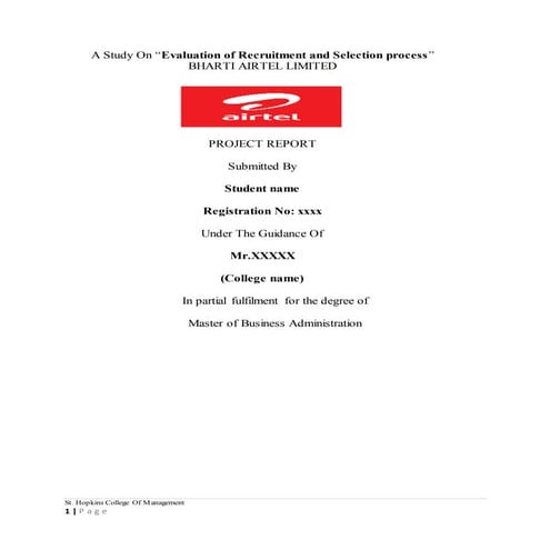 Project report on evaluation of recruitment and selection process
