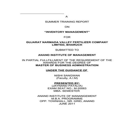 Project report on inventory mngmt