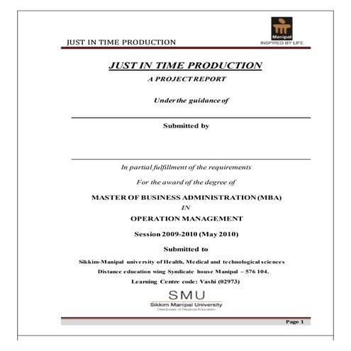 Project report on just in time production