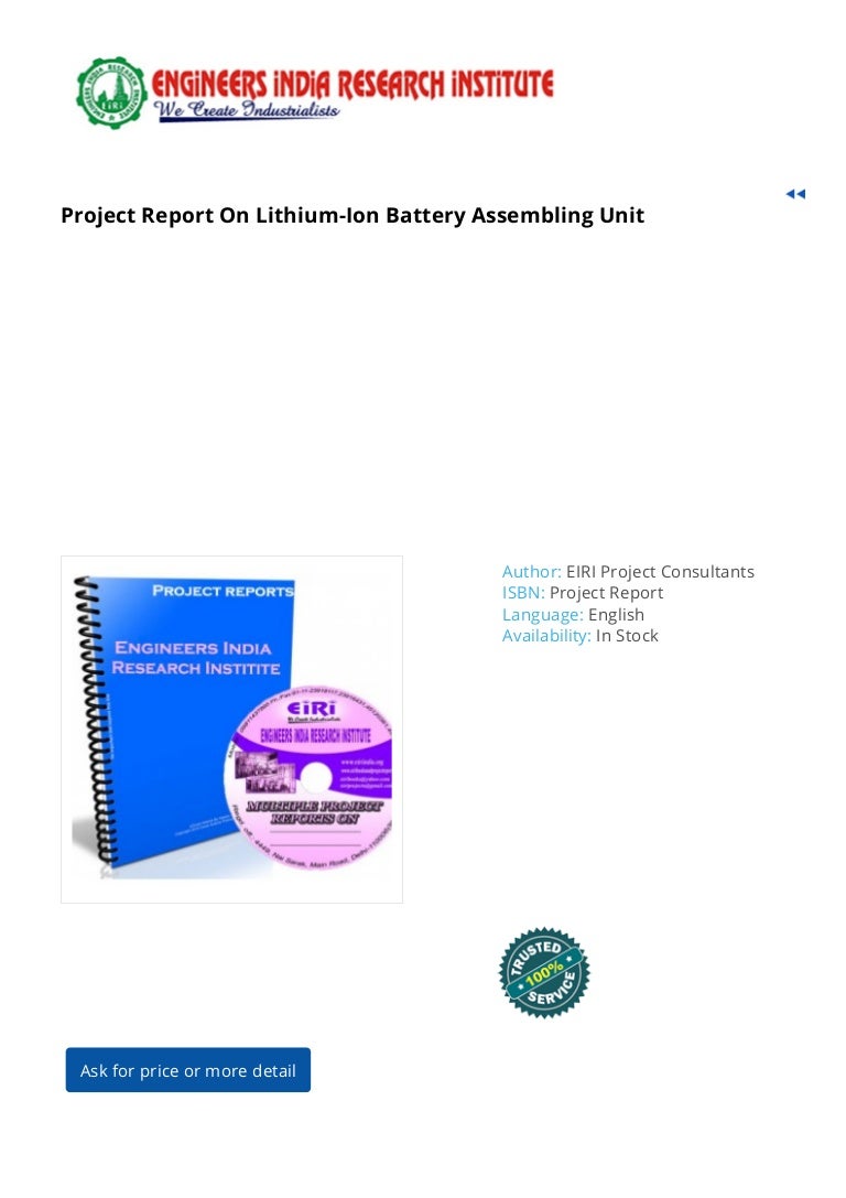 Project Report On Lithium Ion Battery Manufacturing And Assembling Un