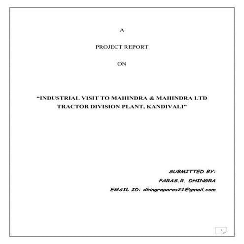 Project report on mahindra & mahindra ltd. (tractors division)