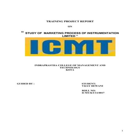 Project report on marketing process of i.l. kota