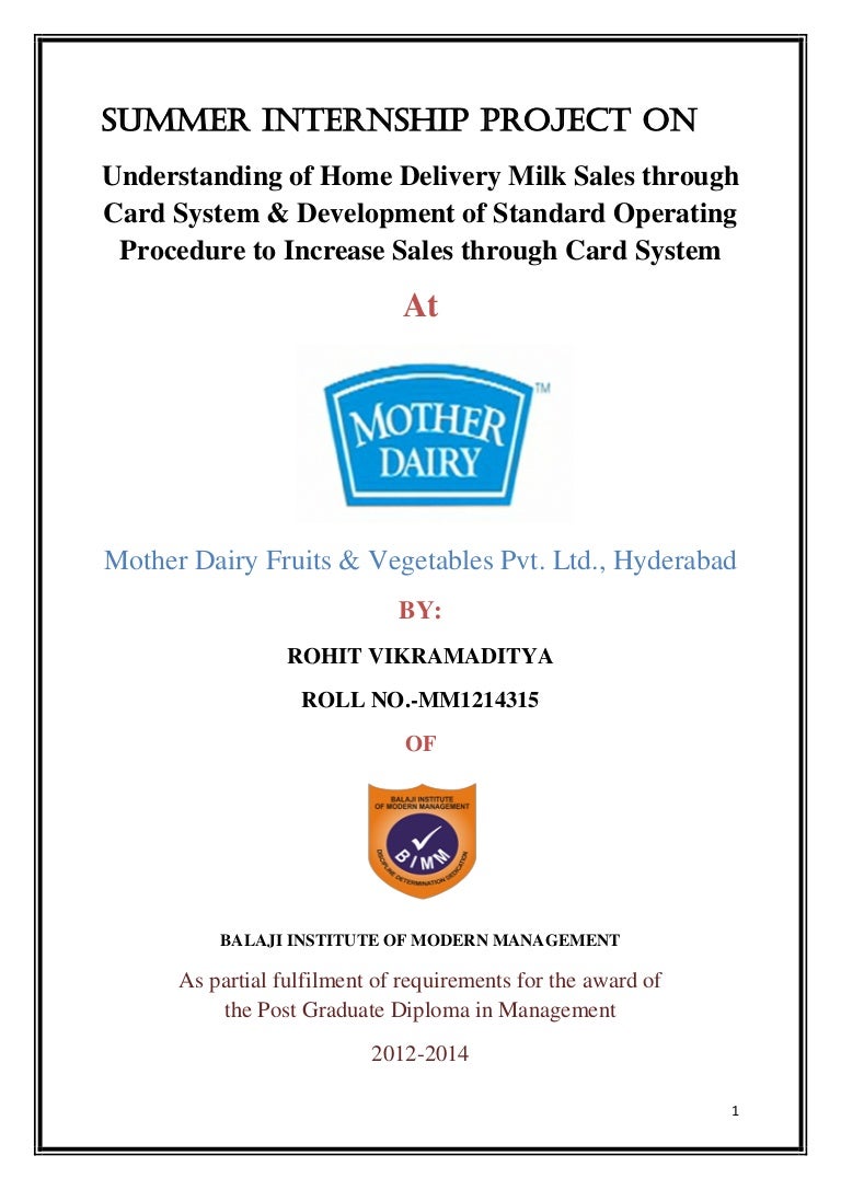Internship Project report on Mother Dairy
