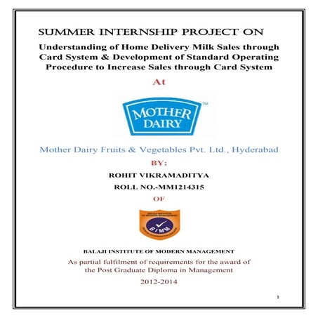 Internship Project report on Mother Dairy