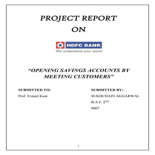 Project report on opening saving account in hdfc bank 