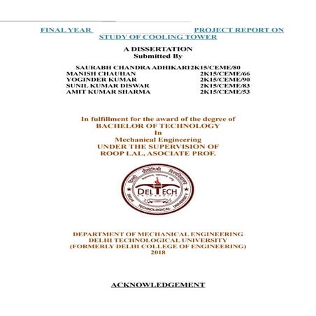 Project report  study of cooling tower