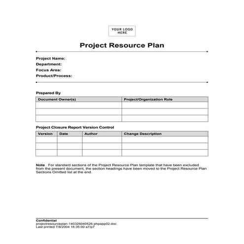 Project resource plan for manager | DOC