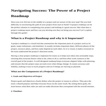Navigating Success: Mastering Project Roadmaps for Effective Planning ...