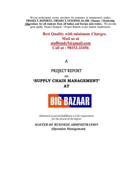 MBA Project sample supply chain managment | PDF