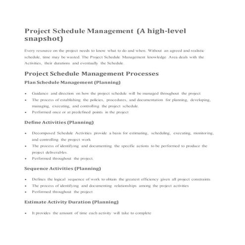 Project schedule Management - PMP/CAPM