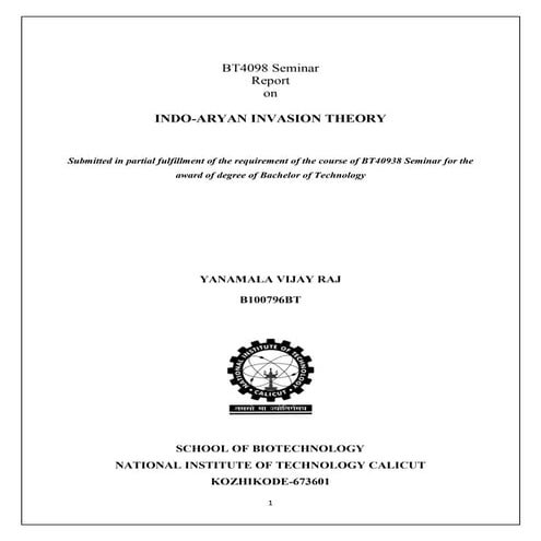 Project Report on Indo Aryan Invasion theory Validation