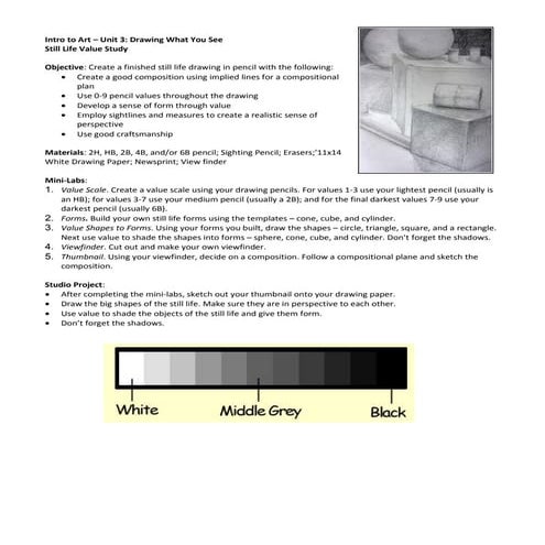 Project sheet value drawing still life