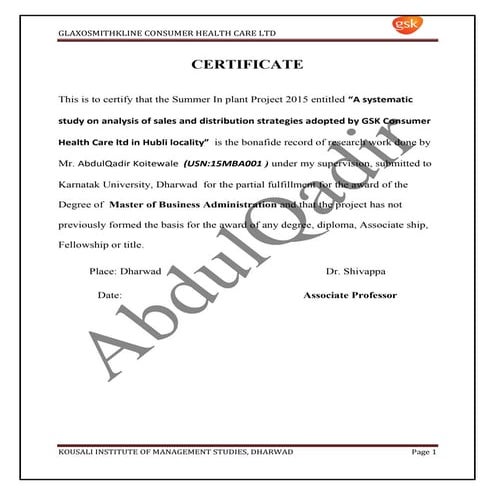 sales and distribution of GSK consumerHealthCare Ltd