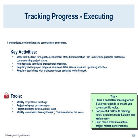 Project Status template used weekly in a project