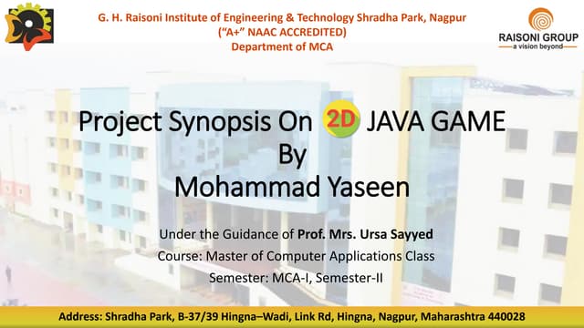 Project synopsis on java game development