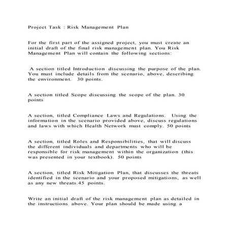 Project Task  Risk Management PlanFor the first part of the a