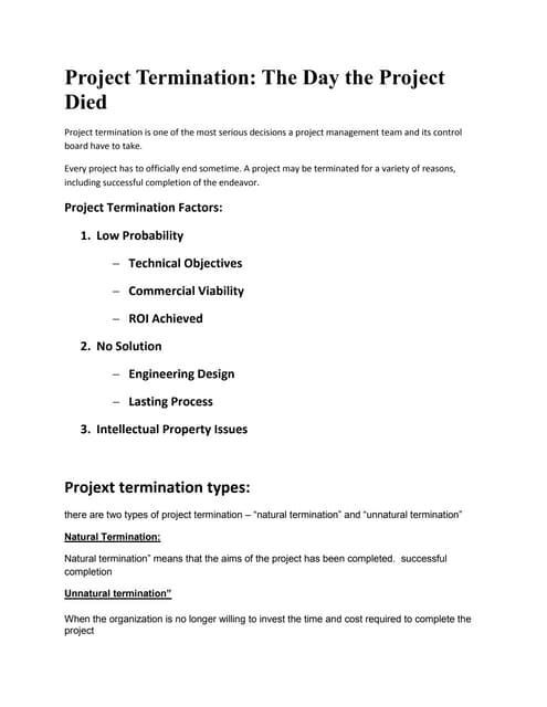 Project termination