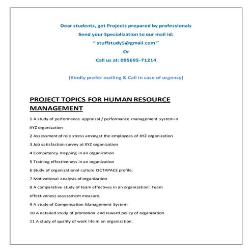 Project topics for MBA- ALL