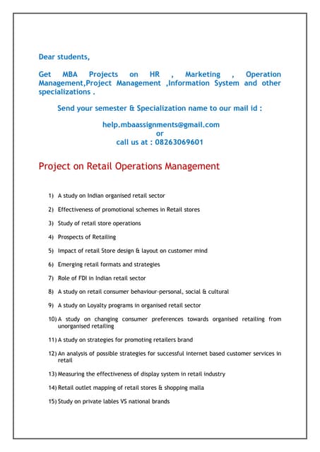 Projects on operations management | DOCX | Business | Business and Finance