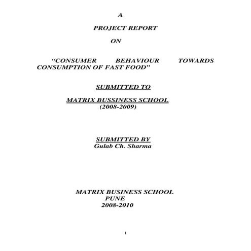 Project Work on fast food restaurants