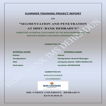 Project report Segmentation and Penetration in HDFC bank 