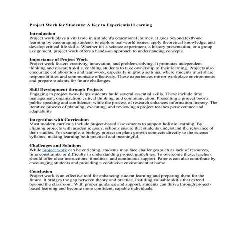 Project Work for Students: Enhancing Learning through Practice