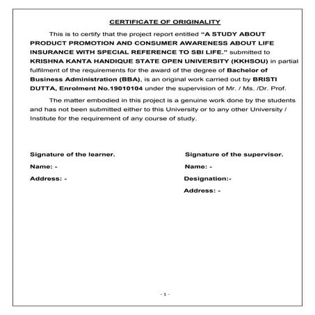 Product Promotion and Consumer Awareness about Life Insurance with special re...