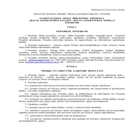 Projekta "Baltu valstu literatūras nedēļa nolikums (LV)